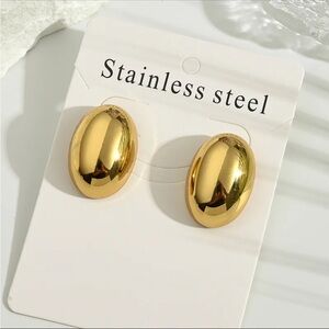 Gold Stainless Steel Oval Dome Earrings - Chic Women Jewelry